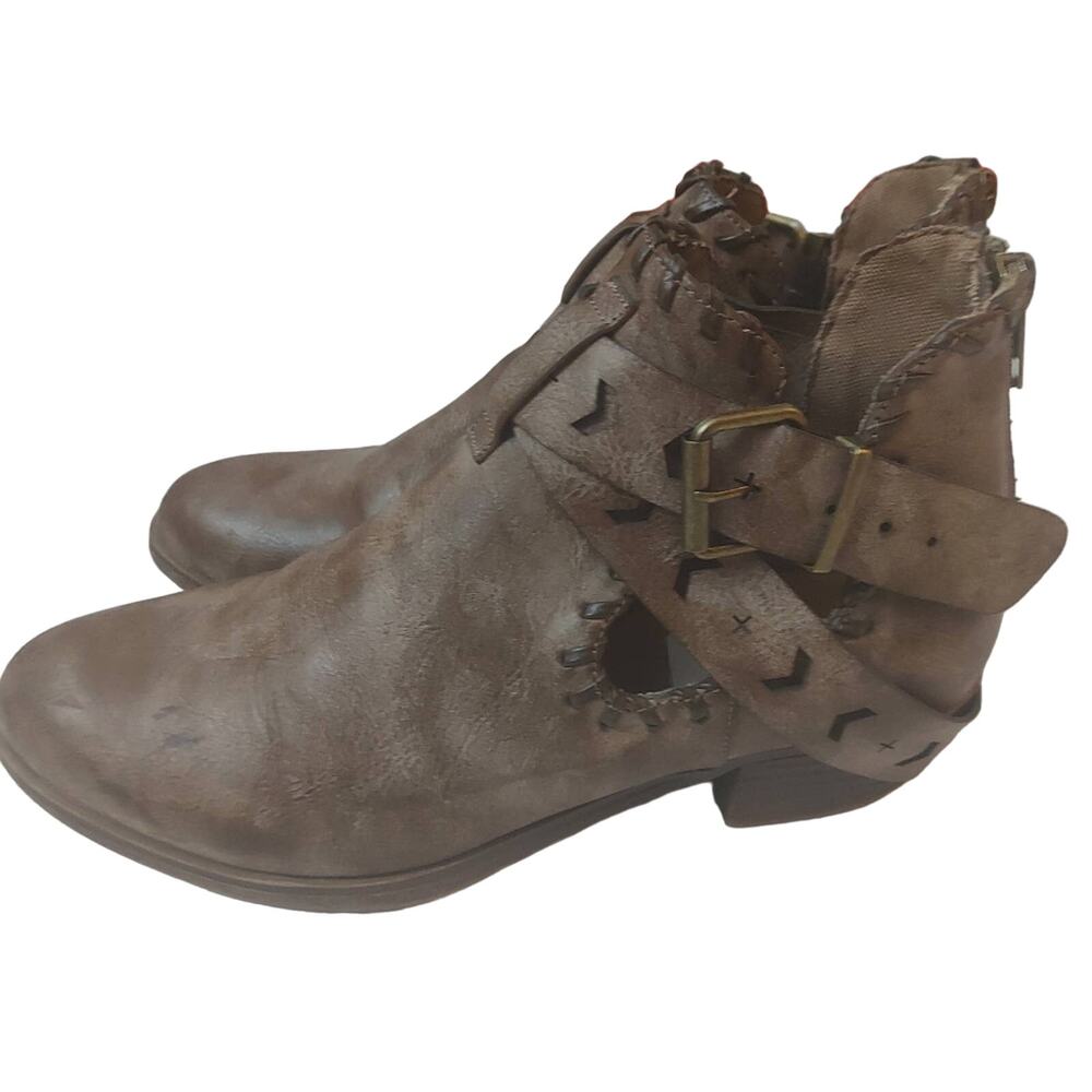 Rampage Tetruss Brown Criss Cross Strap Ankle Zip Booties 7 Festival Bikercore